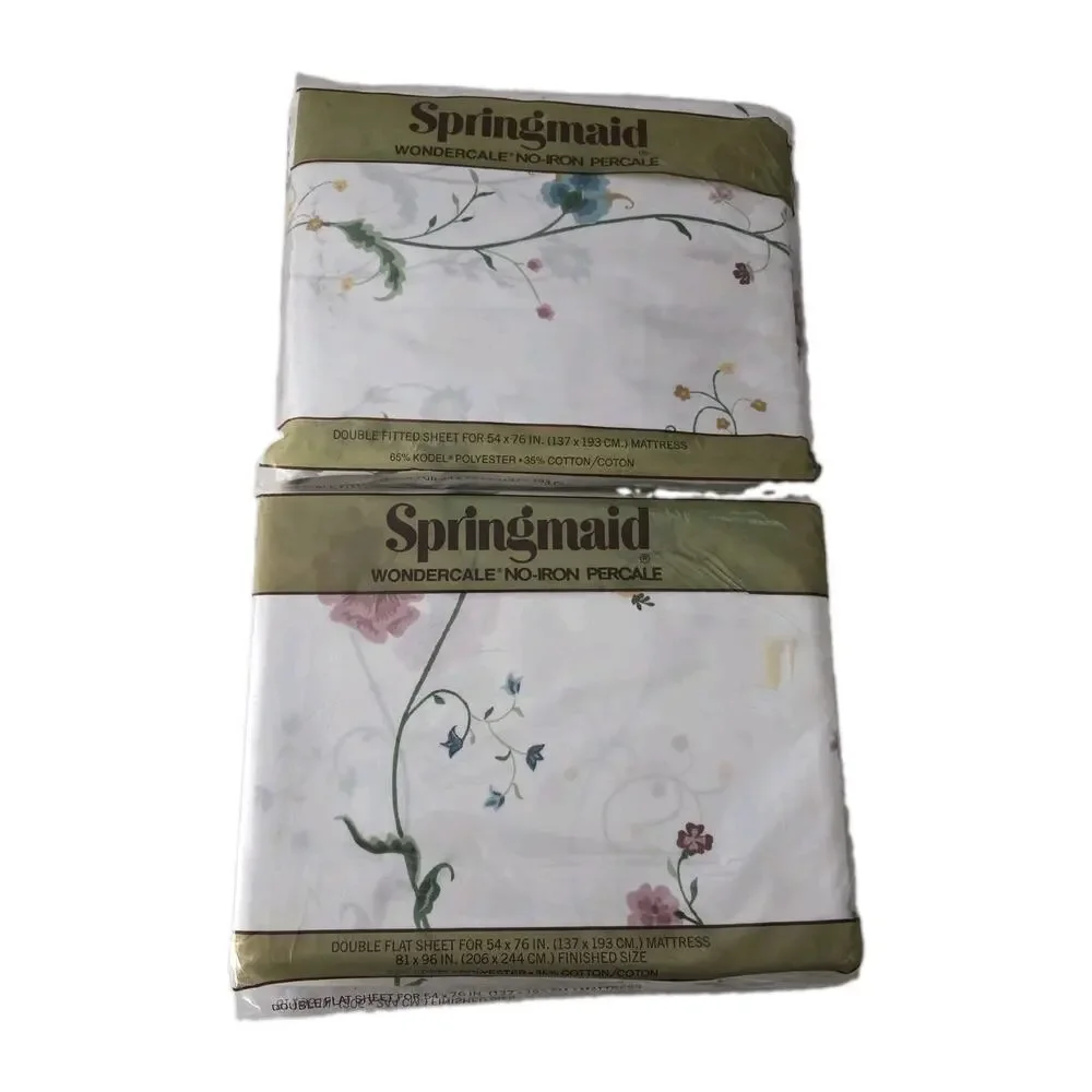 VINTAGE SPRINGMAID Wondercale Double Flat Sheet + Fitted Sheet Swiss Manor